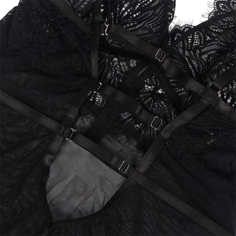 BABYDOLL S PODESIVIM ČIPKASTIM TRAKAMA CRNI S/M