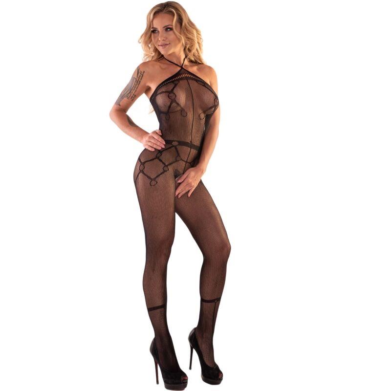 HACINT LC 17342 BODYSTOCKING CROTCHLESS BLACK ONE SIZE