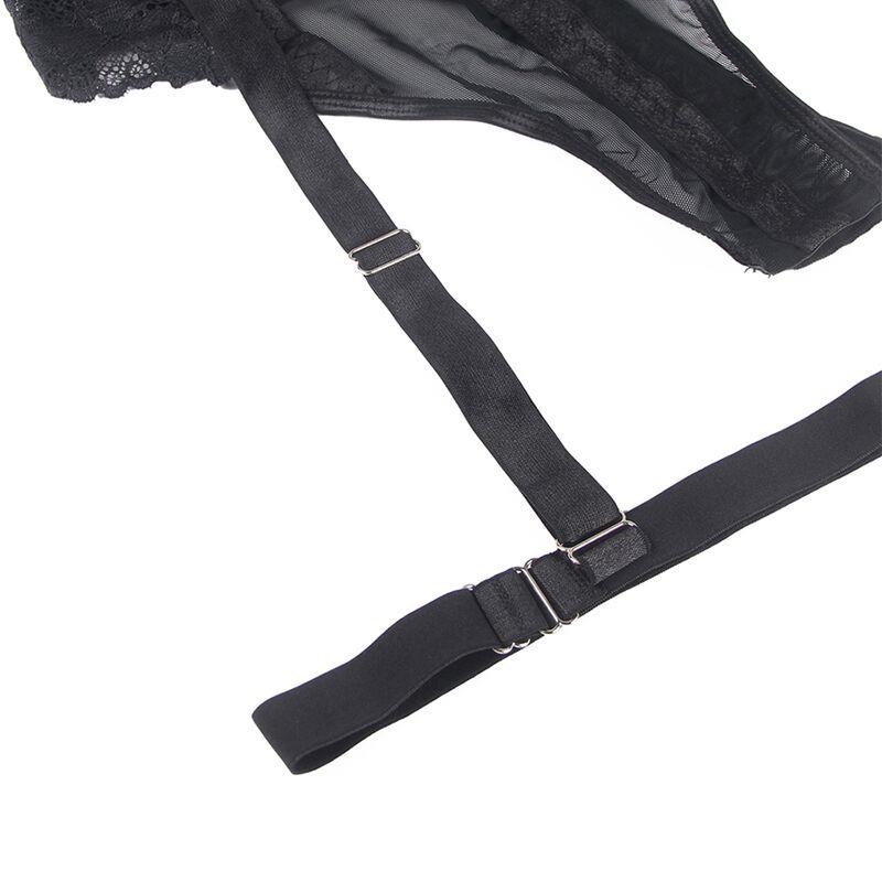 TEDDY WITH GARTER STRAP DETAIL CHEST BLACK S/M