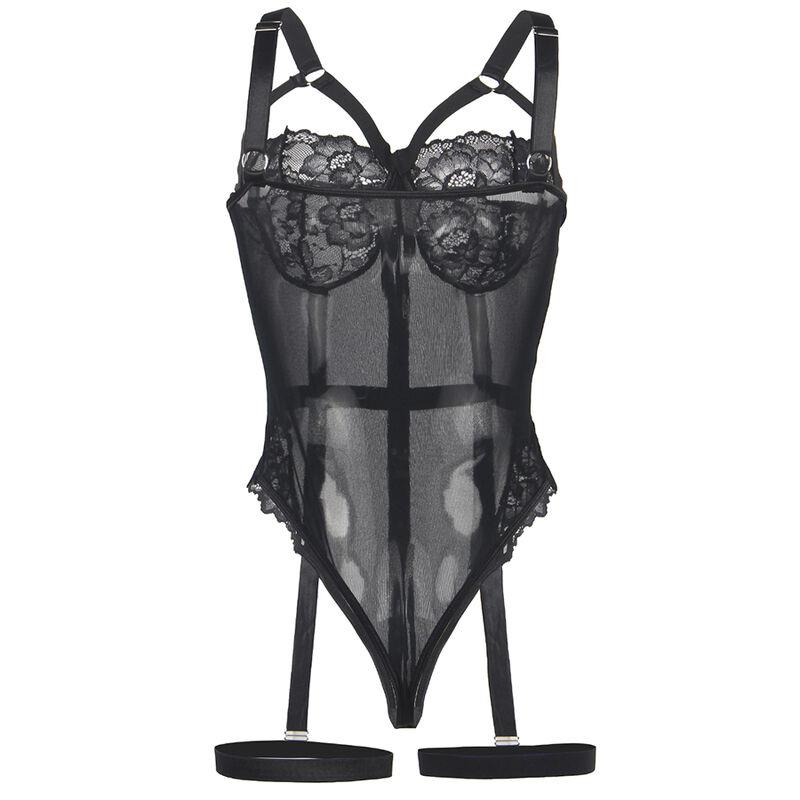 TEDDY WITH GARTER STRAP DETAIL CHEST BLACK S/M