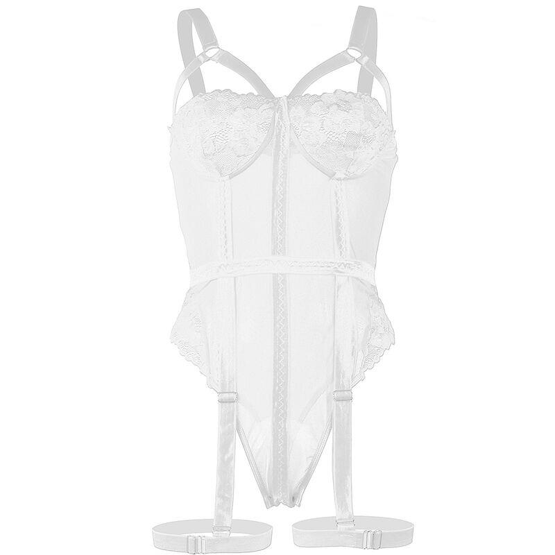TEDDY WITH GARTER STRAP DETAIL CHEST WHITE S/M