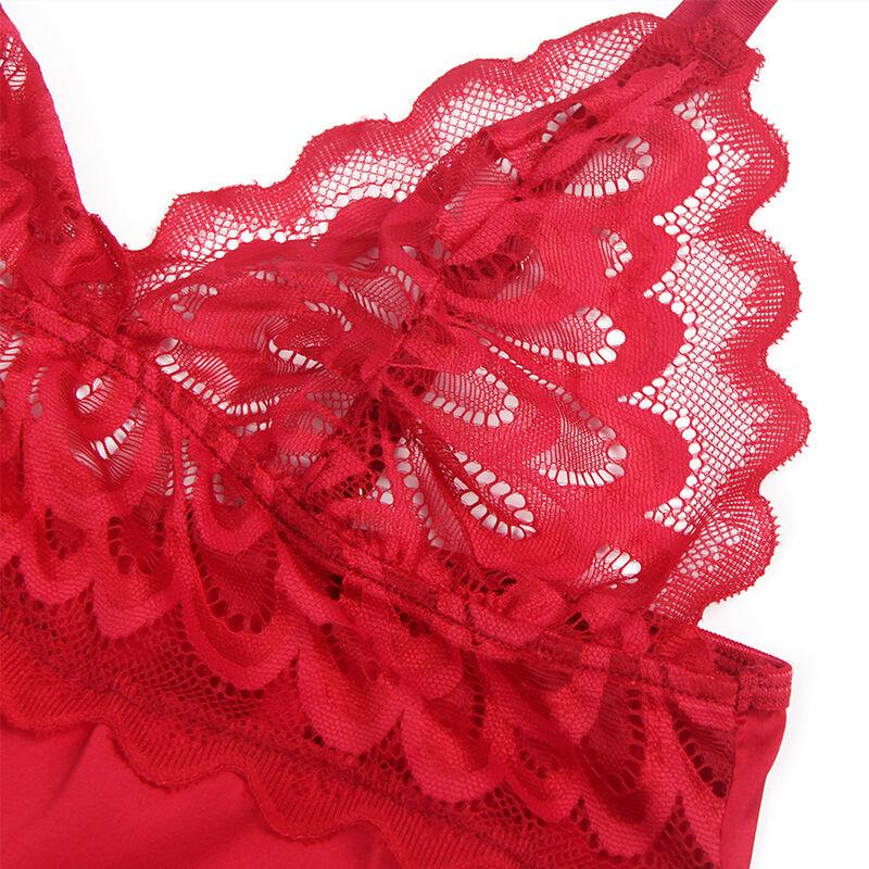 SATIN BABYDOLL WITH LACE RED S/M