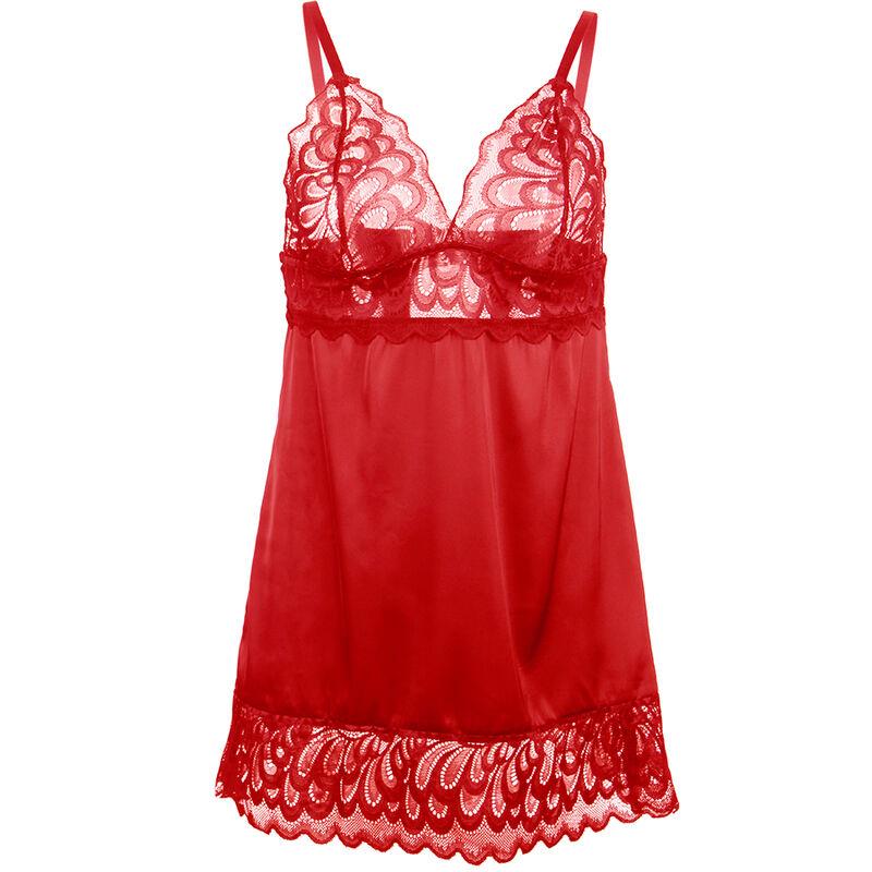 SATIN BABYDOLL WITH LACE RED S/M