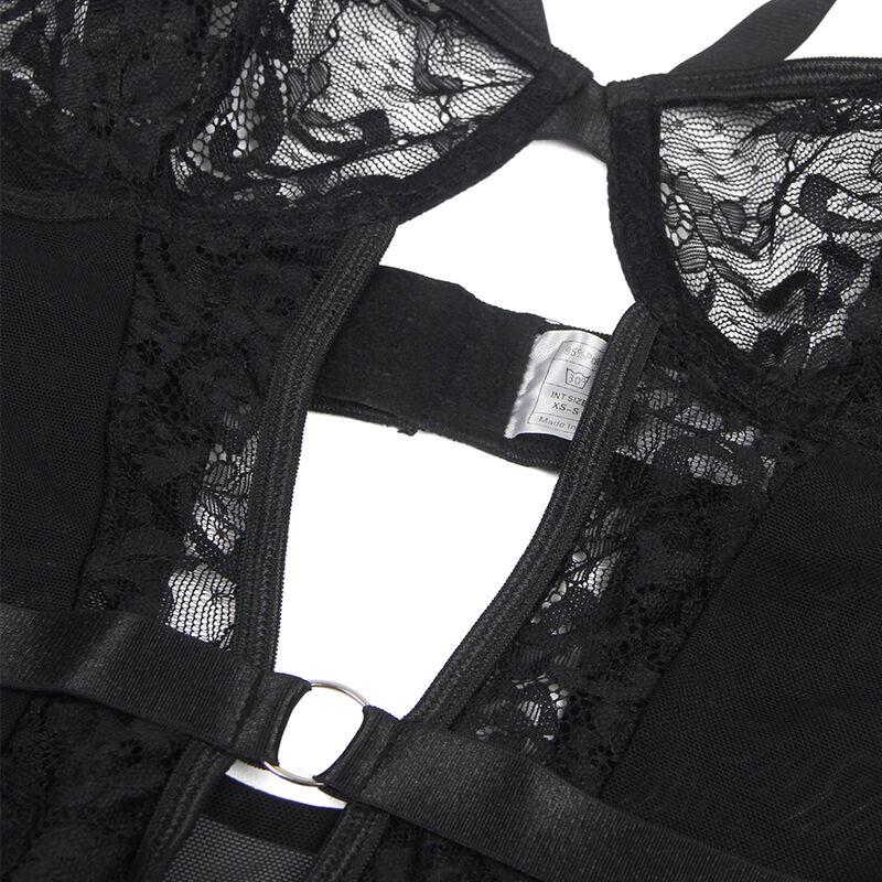 TEDDY S PODVEZICAMA S ČIPKASTIM DETALJIMA I TRAKAMA CRNI S/M