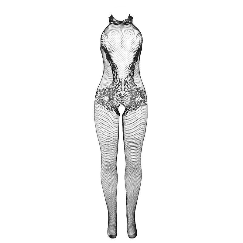 951801 FISHNET AND LACE CROTCHLESS BODYSTOCKING WITH HIGH NECK BLACK ONE SIZE