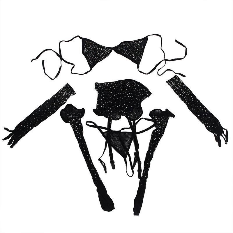 952174 FISHNET BODYSTOCKING WITH GLOVES AND DIAMONDS BLACK ONE SIZE