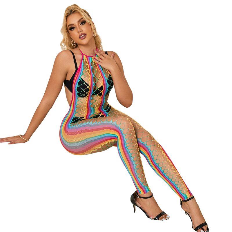 952358 RAINBOW MREŽASTI HALTER NECK BODYSTOCKING XS/M