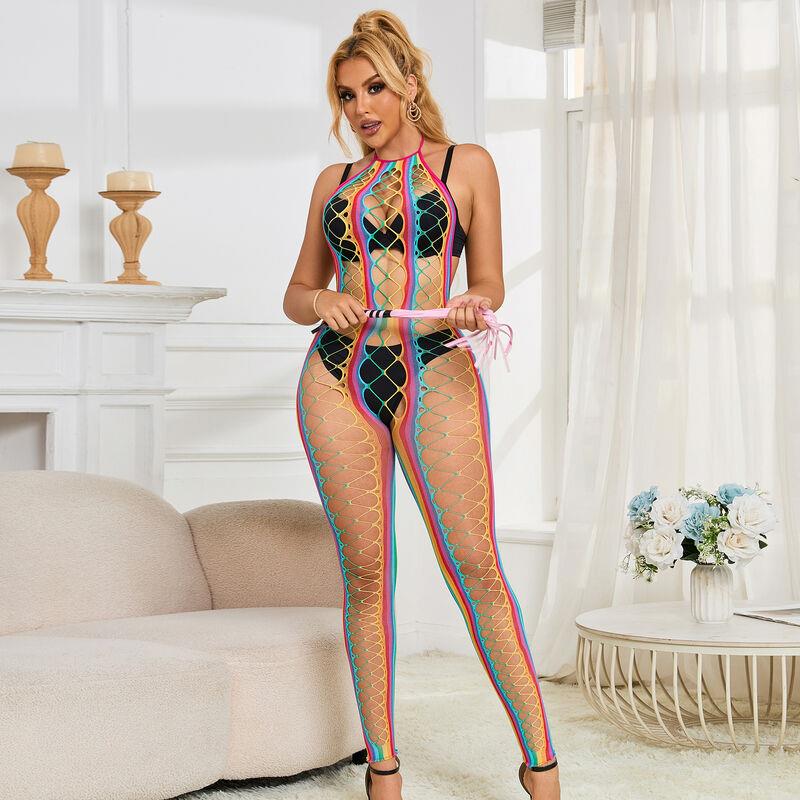 952358 RAINBOW MREŽASTI HALTER NECK BODYSTOCKING XS/M