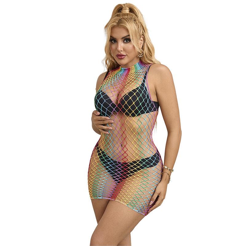 952433 RAINBOW HIGH NECK SLEEVELESS FISHNET DRESS ONE SIZE