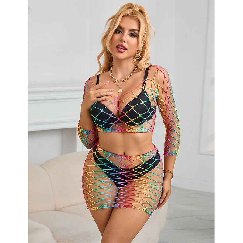 952440 2-PIECE FISHNET SET DUGI RUKAV RAINBOW JEDNA VELIČINA