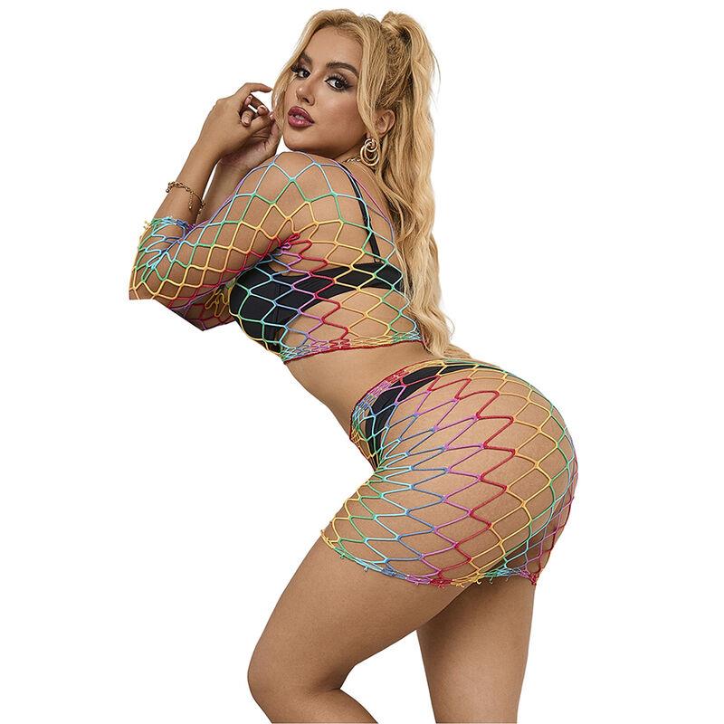 952440 2-PIECE FISHNET SET DUGI RUKAV RAINBOW JEDNA VELIČINA