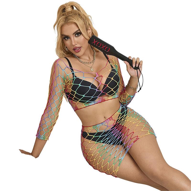 952440 2-PIECE FISHNET SET DUGI RUKAV RAINBOW JEDNA VELIČINA