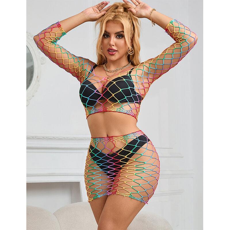 952440 2-PIECE FISHNET SET DUGI RUKAV RAINBOW JEDNA VELIČINA