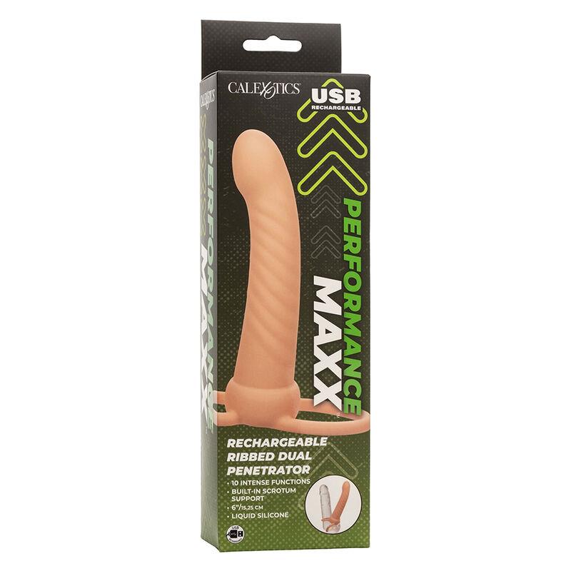 MAXX RIBBED DUAL PENETRATOR 10 VIBRATIONS FLESH