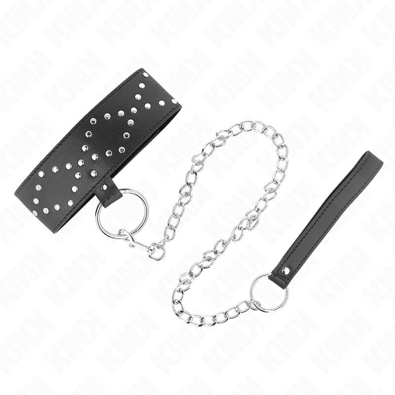 NECKLACE 65 CM WITH LEASH WITH SILVER STUDS MODEL 3 ADJUSTABLE 36-43 CM X 5 CM