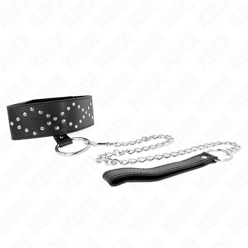 NECKLACE 65 CM WITH LEASH WITH SILVER STUDS MODEL 3 ADJUSTABLE 36-43 CM X 5 CM