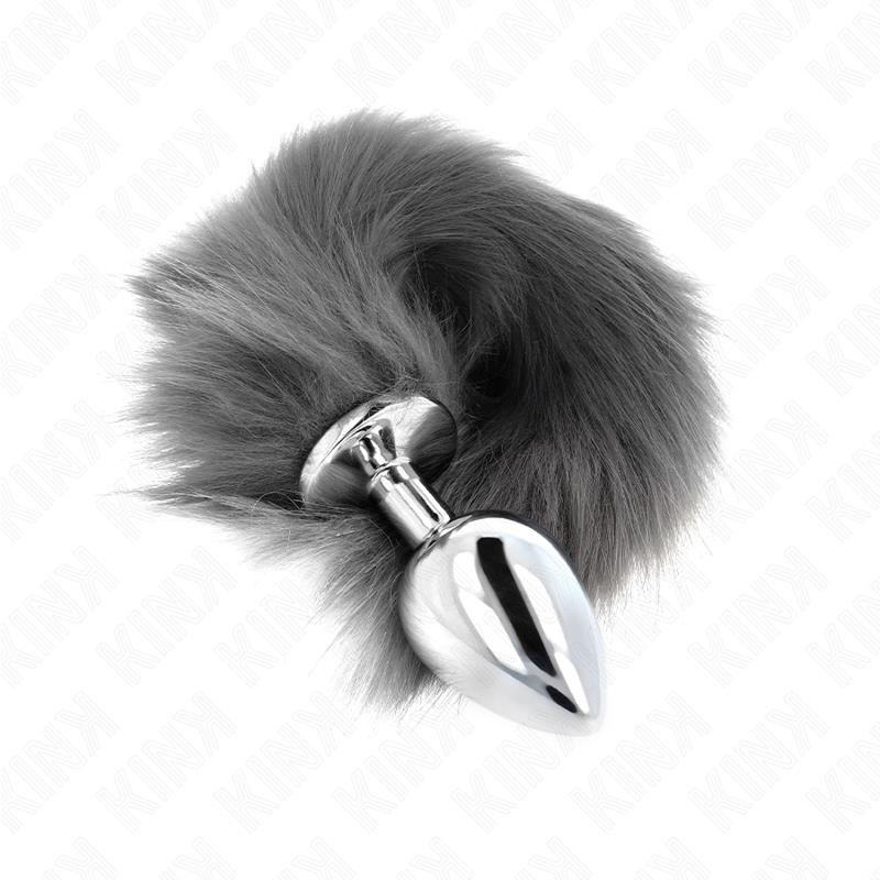 ANAL PLUG VELIČINA L 10 X 4 CM S UMJETNIM REPOM 40 CM SIVA I BIJELA