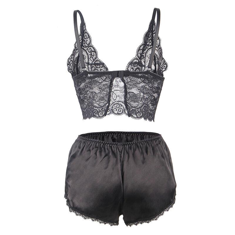 953911 SILK AND LACE NIGHTGOWN + PANTIES BLACK S/M