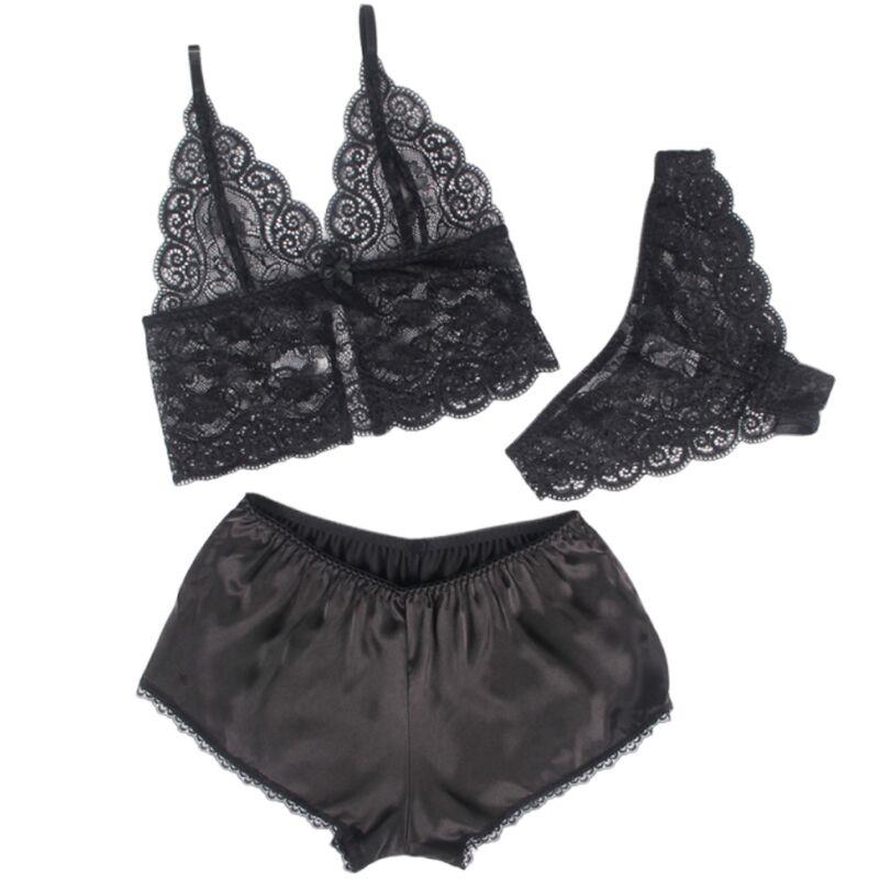 953928 SVILA I ČIPKA NOĆNA HALJINA + GAĆICE CRNA L/XL
