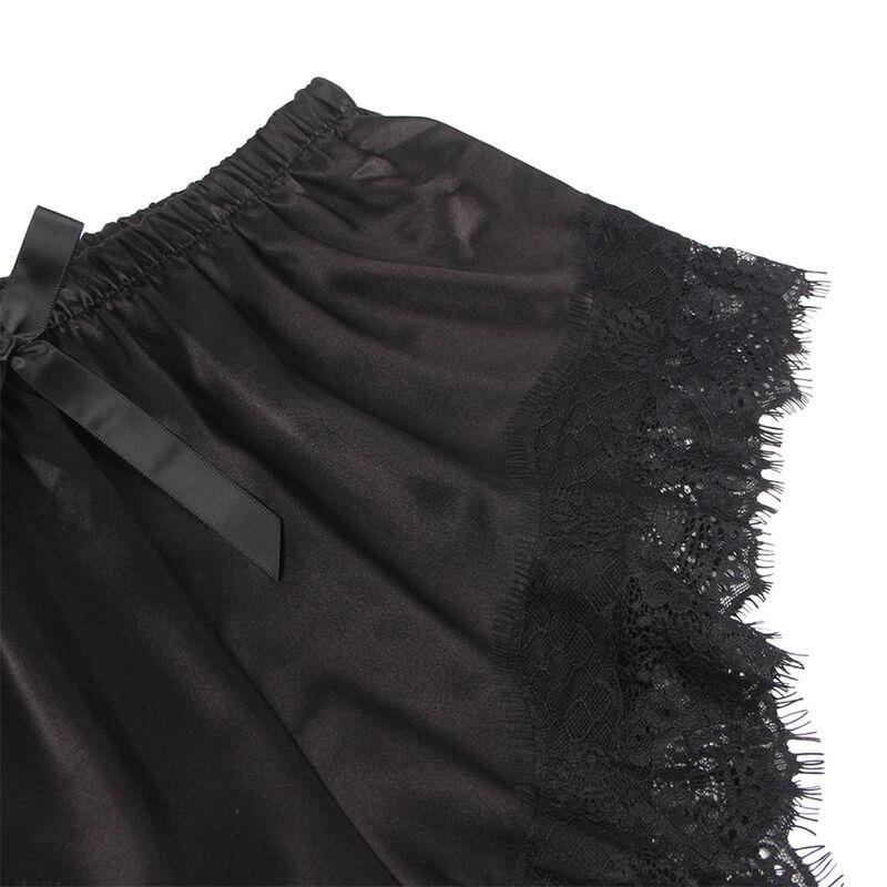 953935 CASUAL SILK NIGHTGOWN + LACE PANTS BLACK S/M