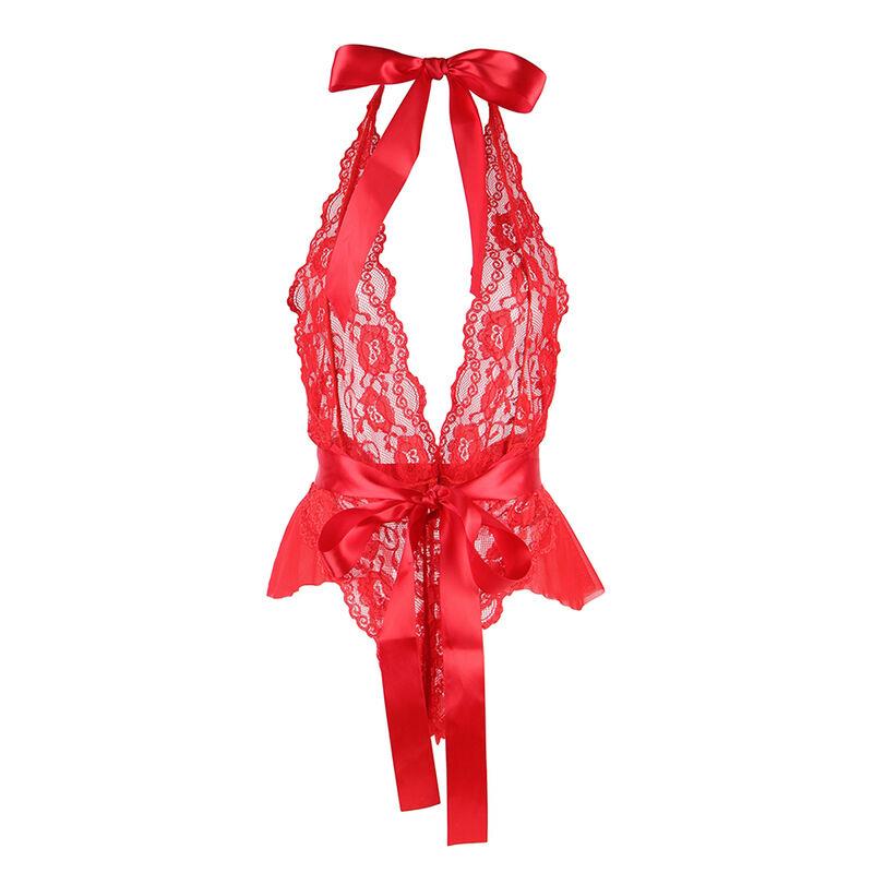 953980 SEXY BODY WITH RUFFLES + BELT RED L/XL