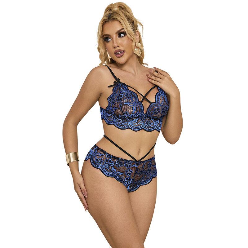 954062 BRA + PANTIES LACE BLUE S/M