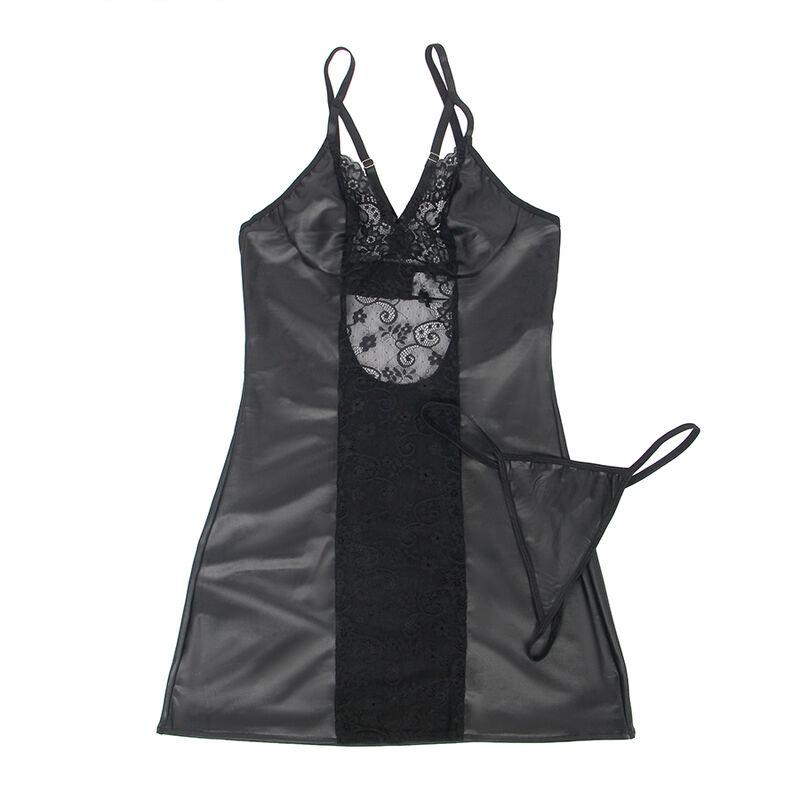 954161 DRESS + THONG LEATHER BLACK S/M