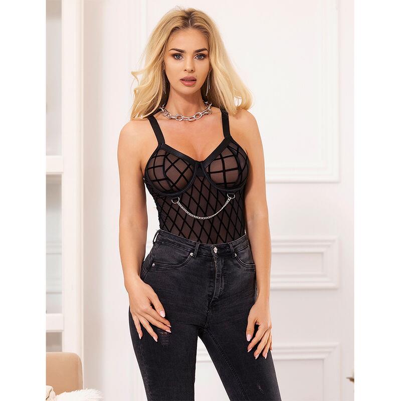 954260 BODY WITH CHAINS + GARTER BELT BLACK S/M