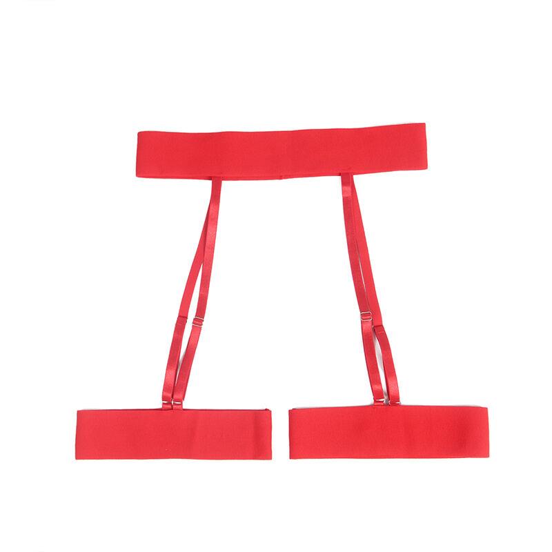 954321 HEART PRINT BRA + THONG + GARTER BELT RED S/M