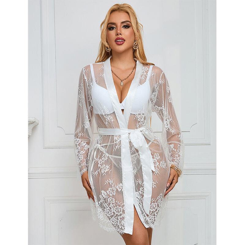954376 DUGA HALJINA S DUGIM RUKAVIMA I CVJETNIM MOTIVOM BIJELA L/XL