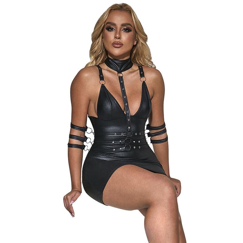 954406 LEATHER BONDAGE DRESS BLACK S/M