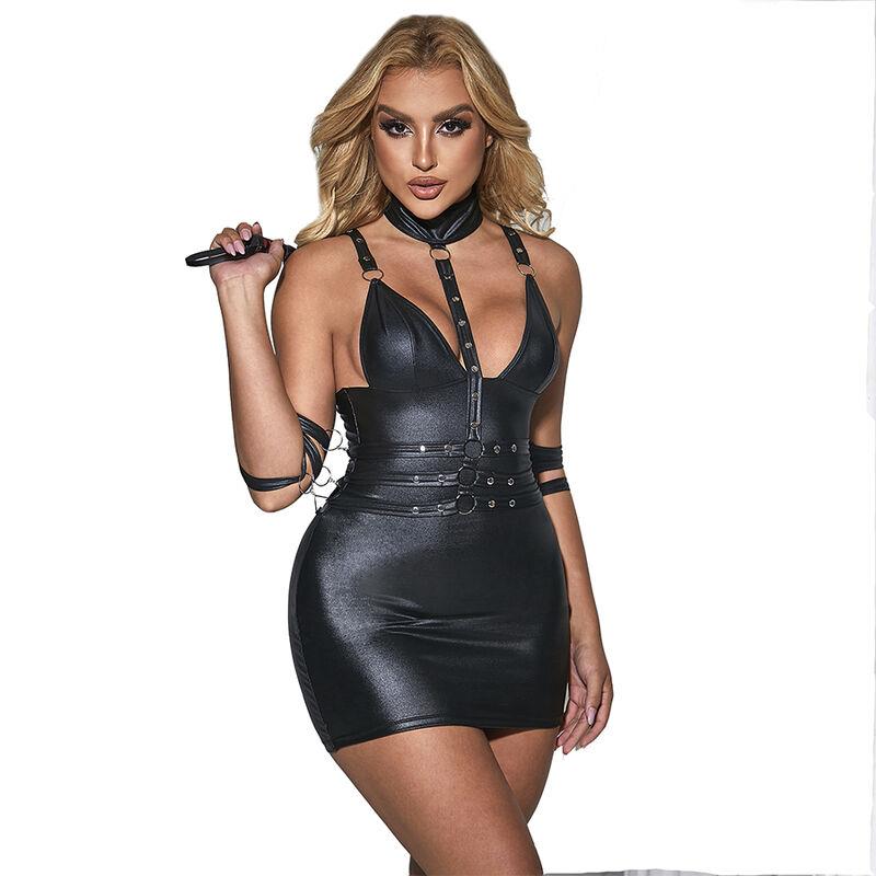 954406 LEATHER BONDAGE DRESS BLACK S/M