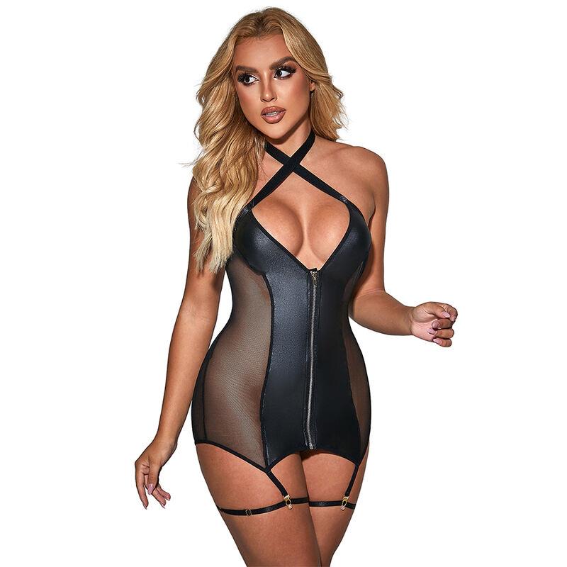 954451 SEKSI MREŽASTA HALJINA KOŽA CRNA L/XL