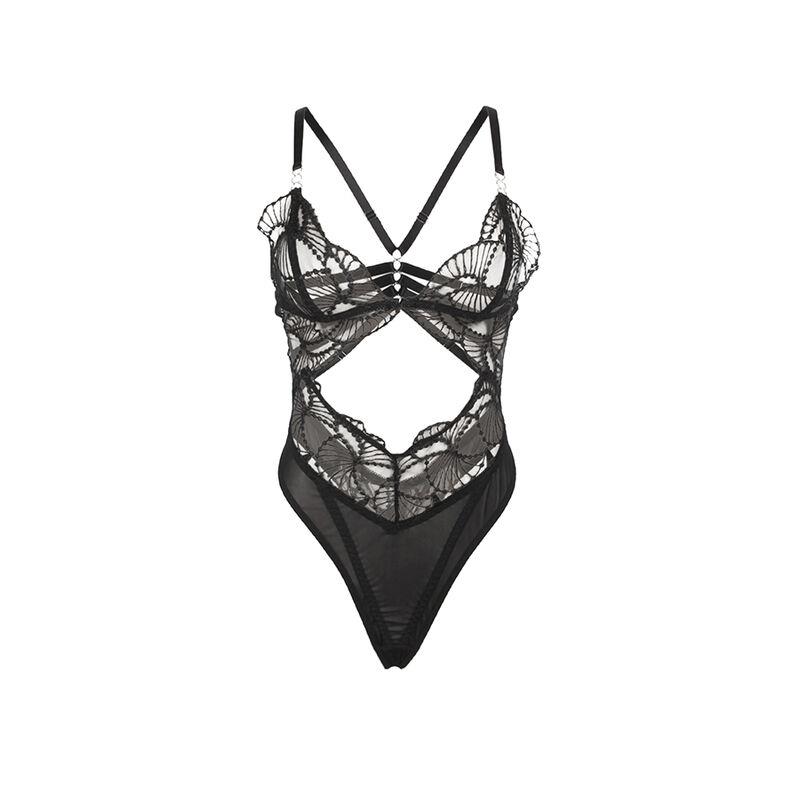 955212 TRANSPARENT BODYSUIT WITH BLACK HOLLOW LACE S/M
