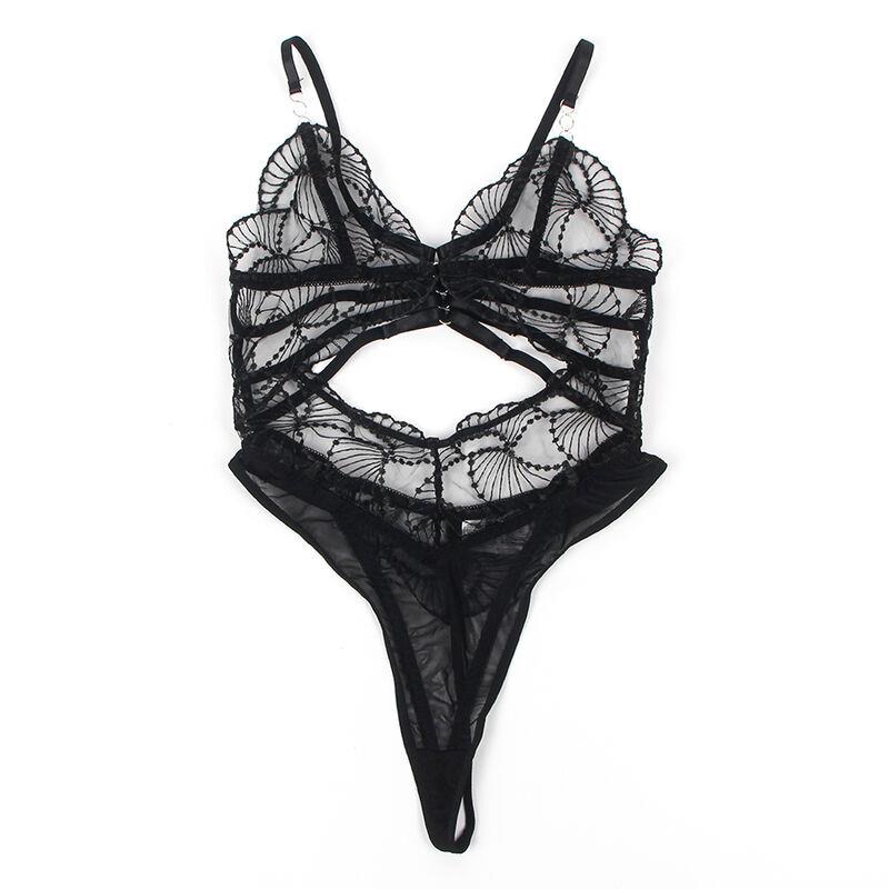 955212 TRANSPARENT BODYSUIT WITH BLACK HOLLOW LACE S/M