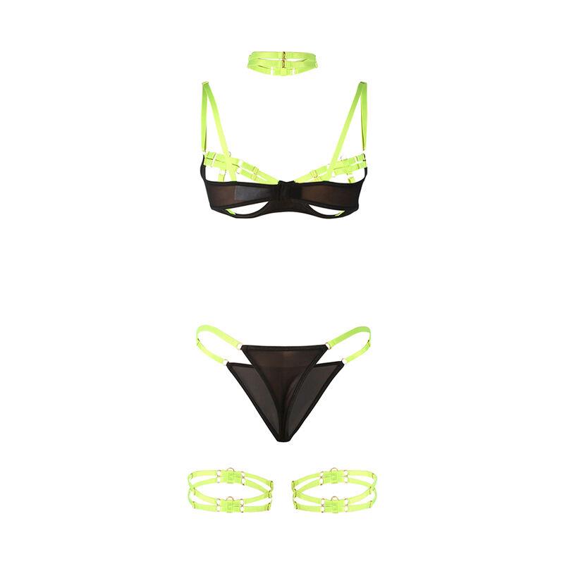 955281 BRA SET WITH NECKLACE AND LEG DETAILS FLUORESCENT GREEN L/XL