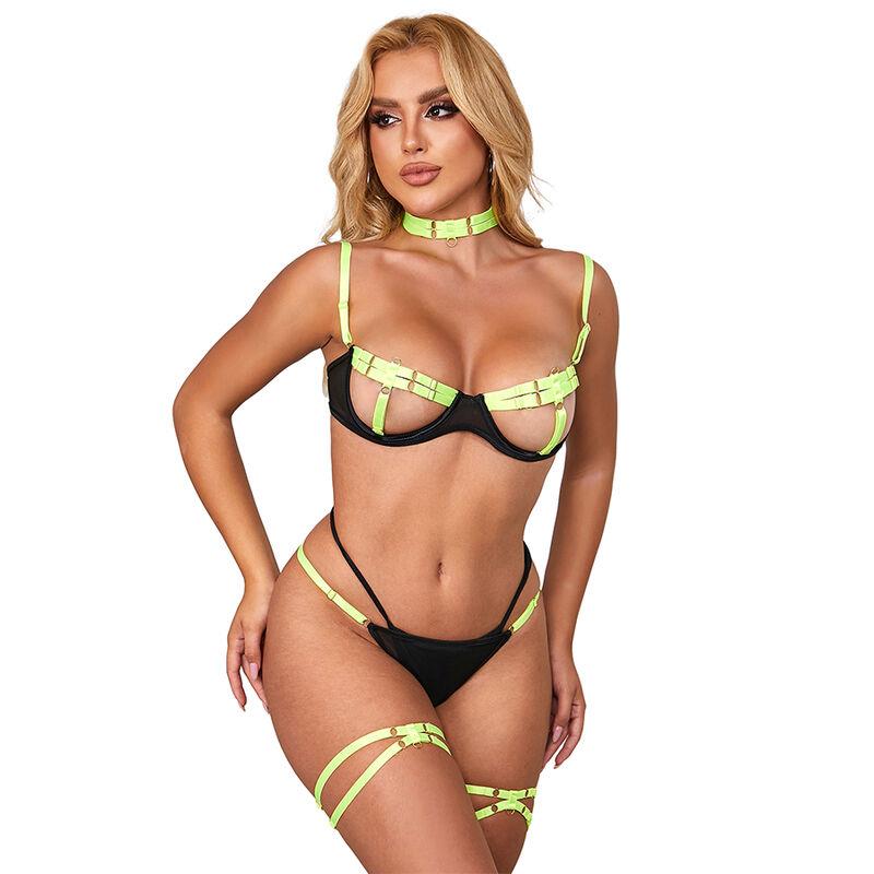 955281 BRA SET WITH NECKLACE AND LEG DETAILS FLUORESCENT GREEN L/XL