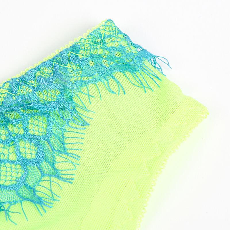 955311 SET OF BRA WITH LACE AND GARTER LINES GREEN AND BLUE S/M