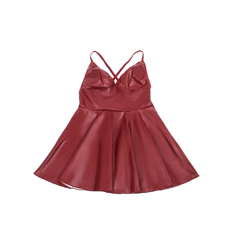 955397 DRESS WITH BURGUNDY LEATHER STRAPS S/M
