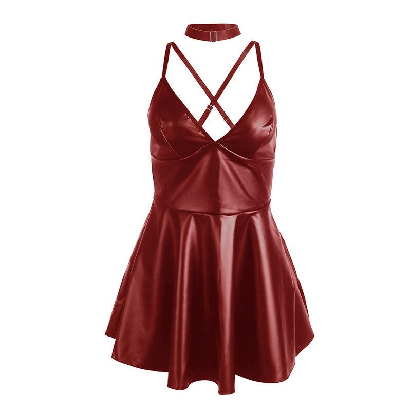 955403 DRESS WITH BURGUNDY LEATHER STRAPS L/XL