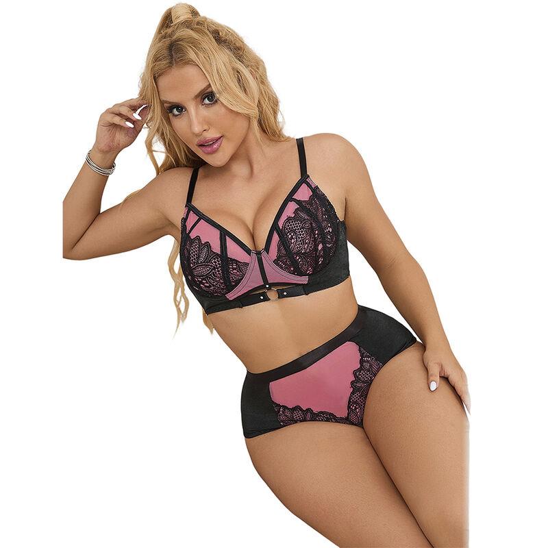 955588 PINK PATENT LEATHER MESH ZIPPER BRA SET L/XL
