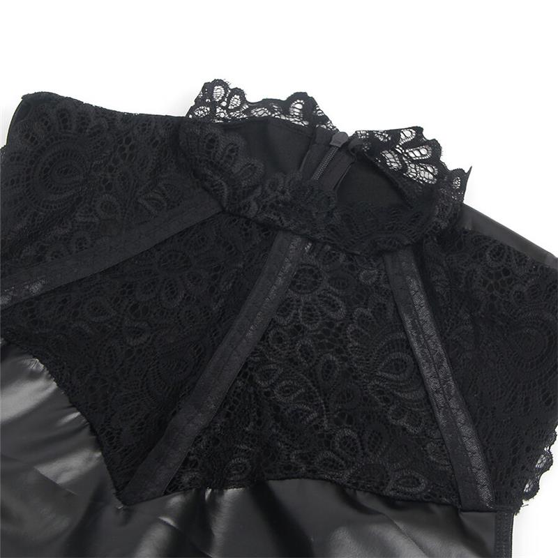 957544 ČIPKASTA OVRATNIK KOŽNA HALJINA CRNA S/M