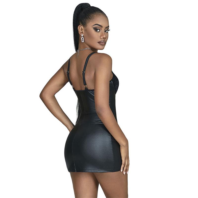 957568 LEATHER ZIP DRESS BLACK S/M