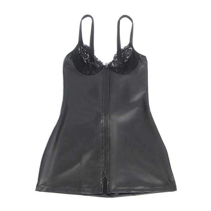 957568 LEATHER ZIP DRESS BLACK S/M