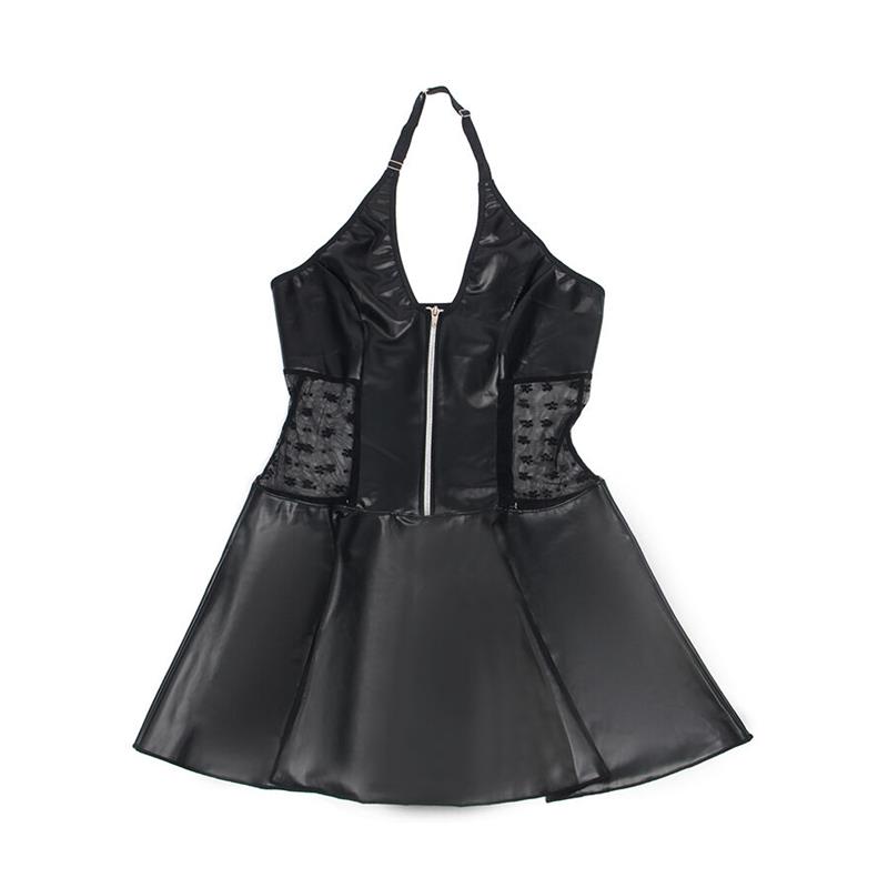 957704 LACE ZIPPER LEATHER DRESS BLACK S/M