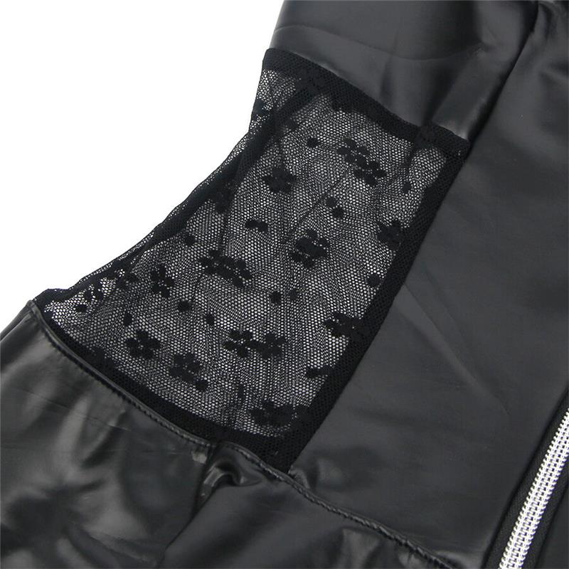 957704 LACE ZIPPER LEATHER DRESS BLACK S/M