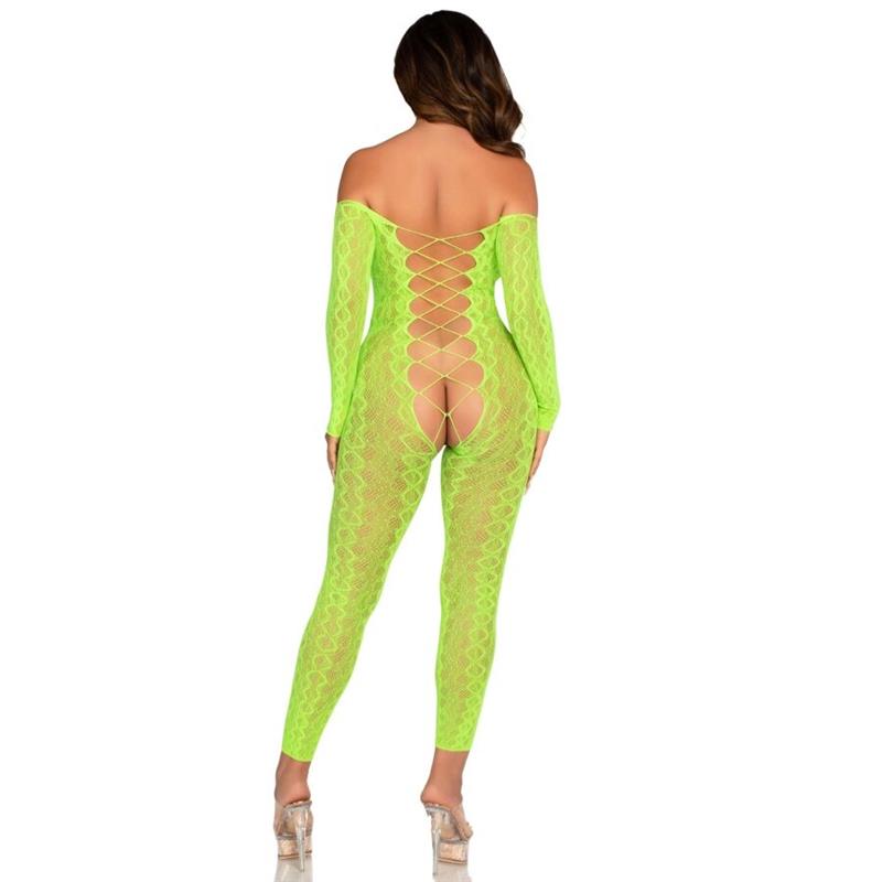 KROTKI BODY STOCKING EGZOTIČNA ZMIJSKA ČIPKA NEON ZELENA