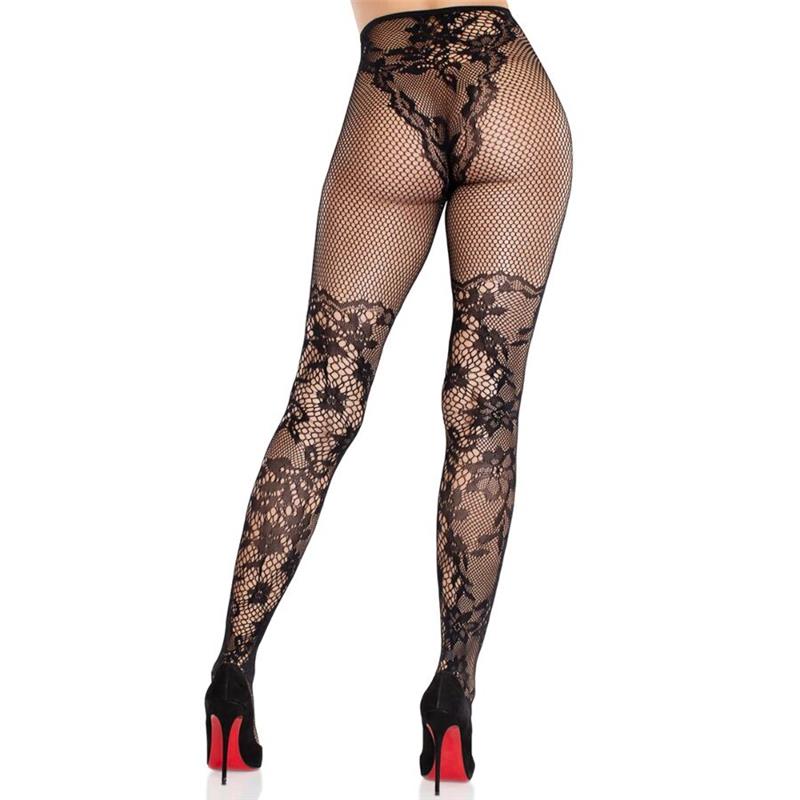DAHLIA LACE STOCKINGS WITH NET DETAIL BLACK