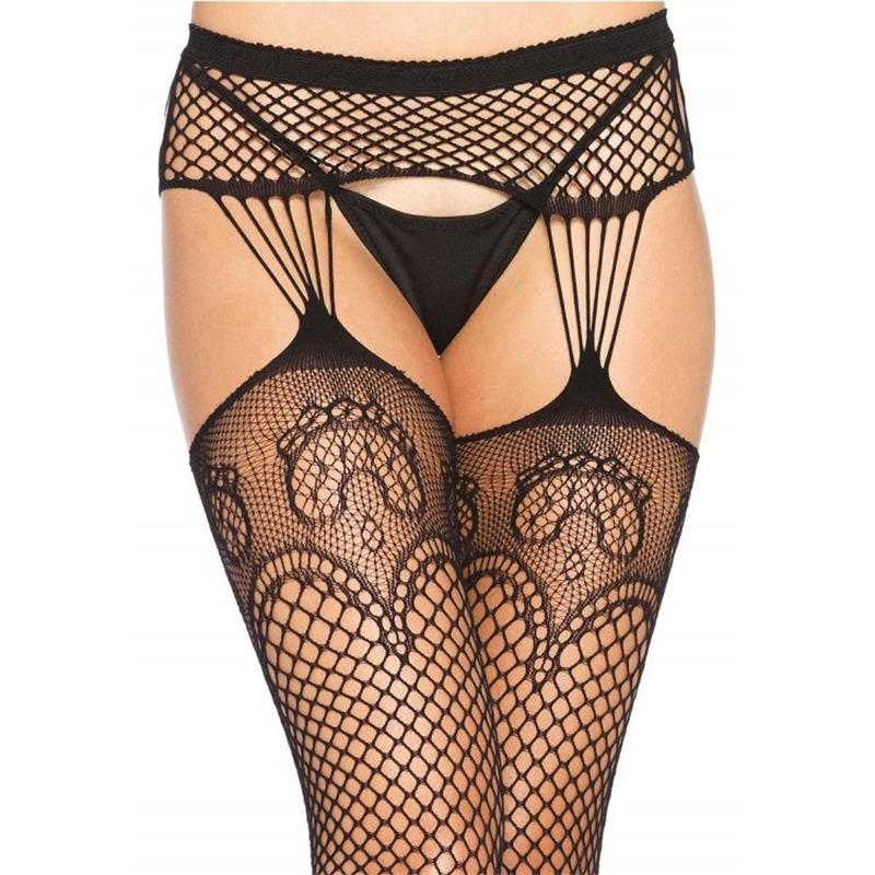 NET STOCKINGS WITH GARTER LINES