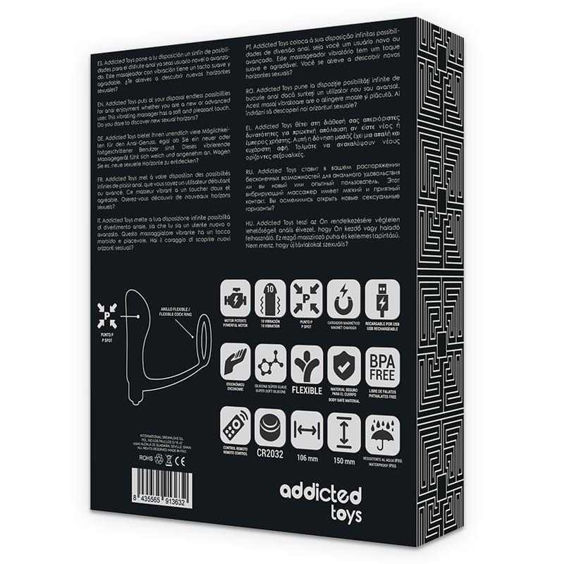 PRSTEN ZA PENIS S DALJINSKIM UPRAVLJAČEM ANALNI ČEP CRNI PUNJIVI